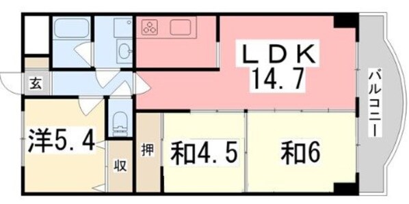 手柄駅 徒歩9分 4階の物件間取画像